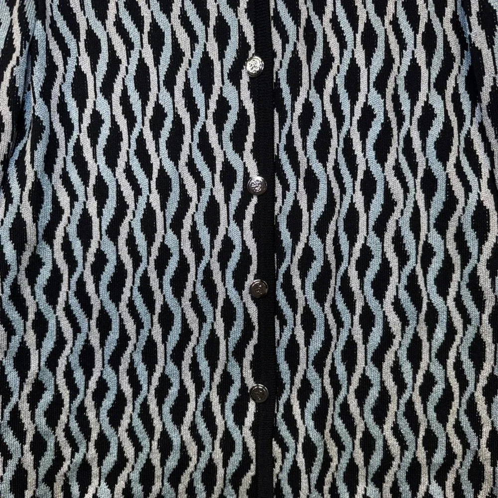 St John‎ Knit Cardigan Sweater Blue Black Geometric Old Money Vintage Size 6